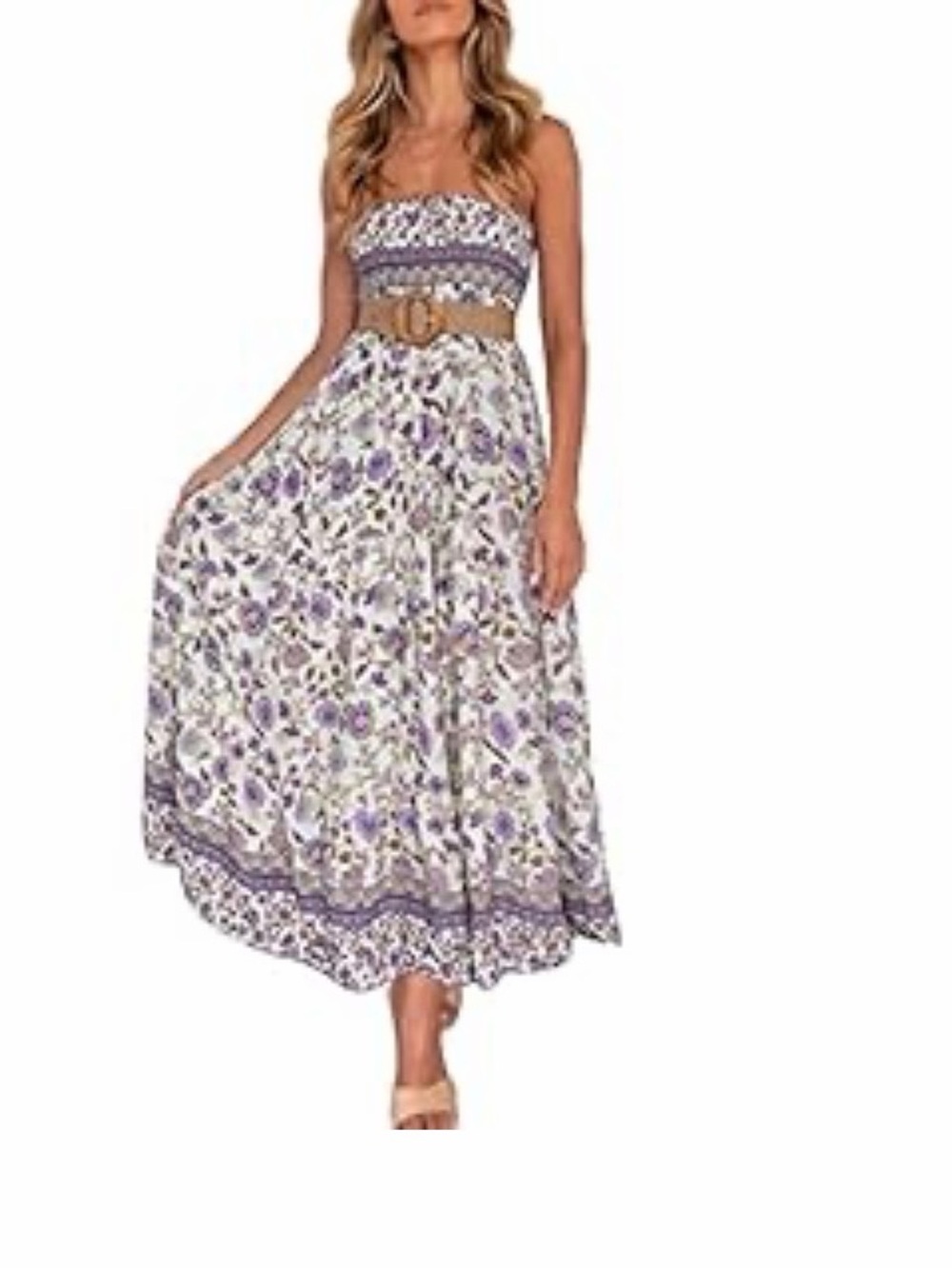 Strapless Floral Maxi dress in Lavender and White